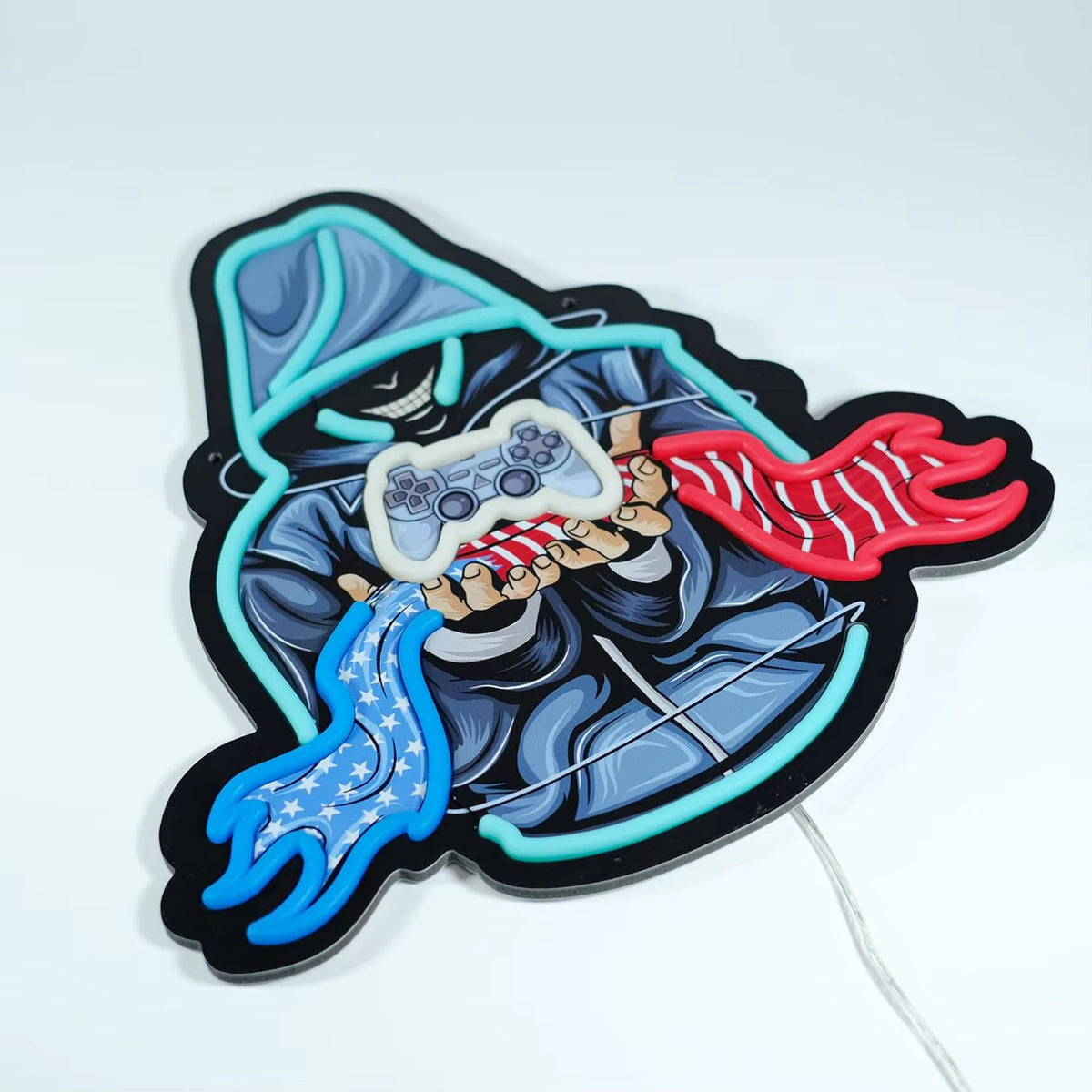 GAMER Neon Sign with Hooded-Player Art (LED, USB)