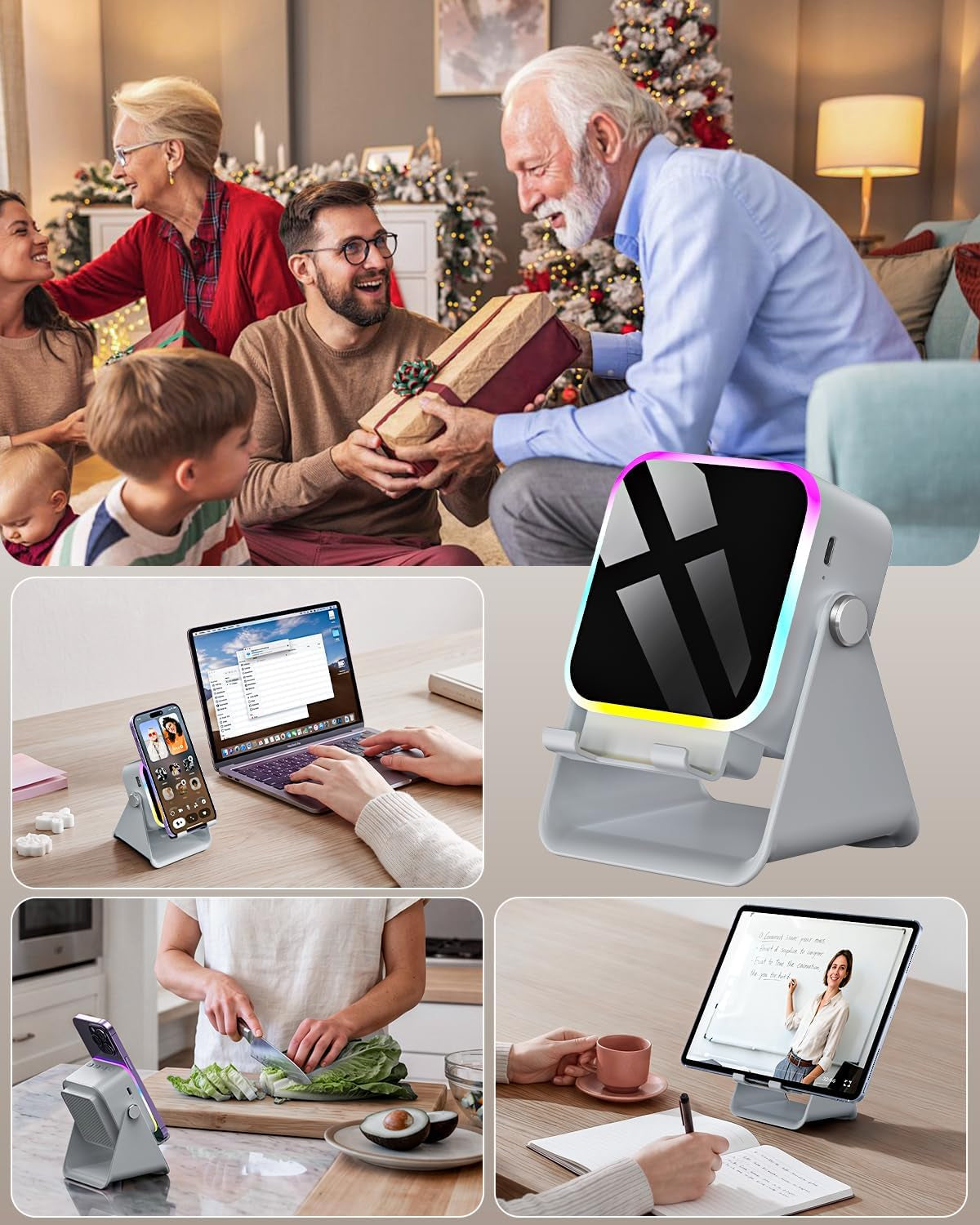 5-in-1 Bluetooth Speaker with Phone Stand, Charger and RGB Light