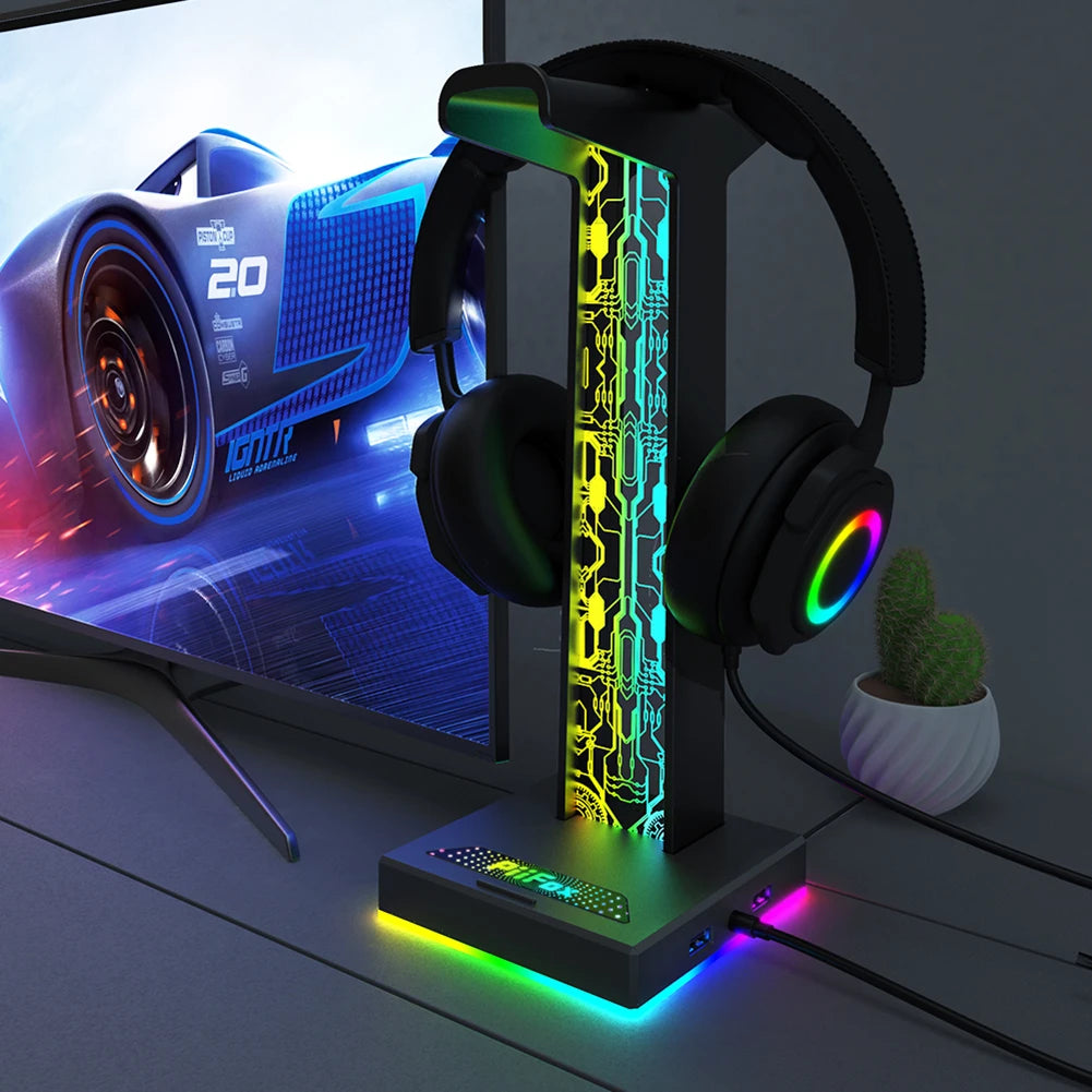 RGB Gaming Headphone Stand - 10 Lighting Modes with USB Ports