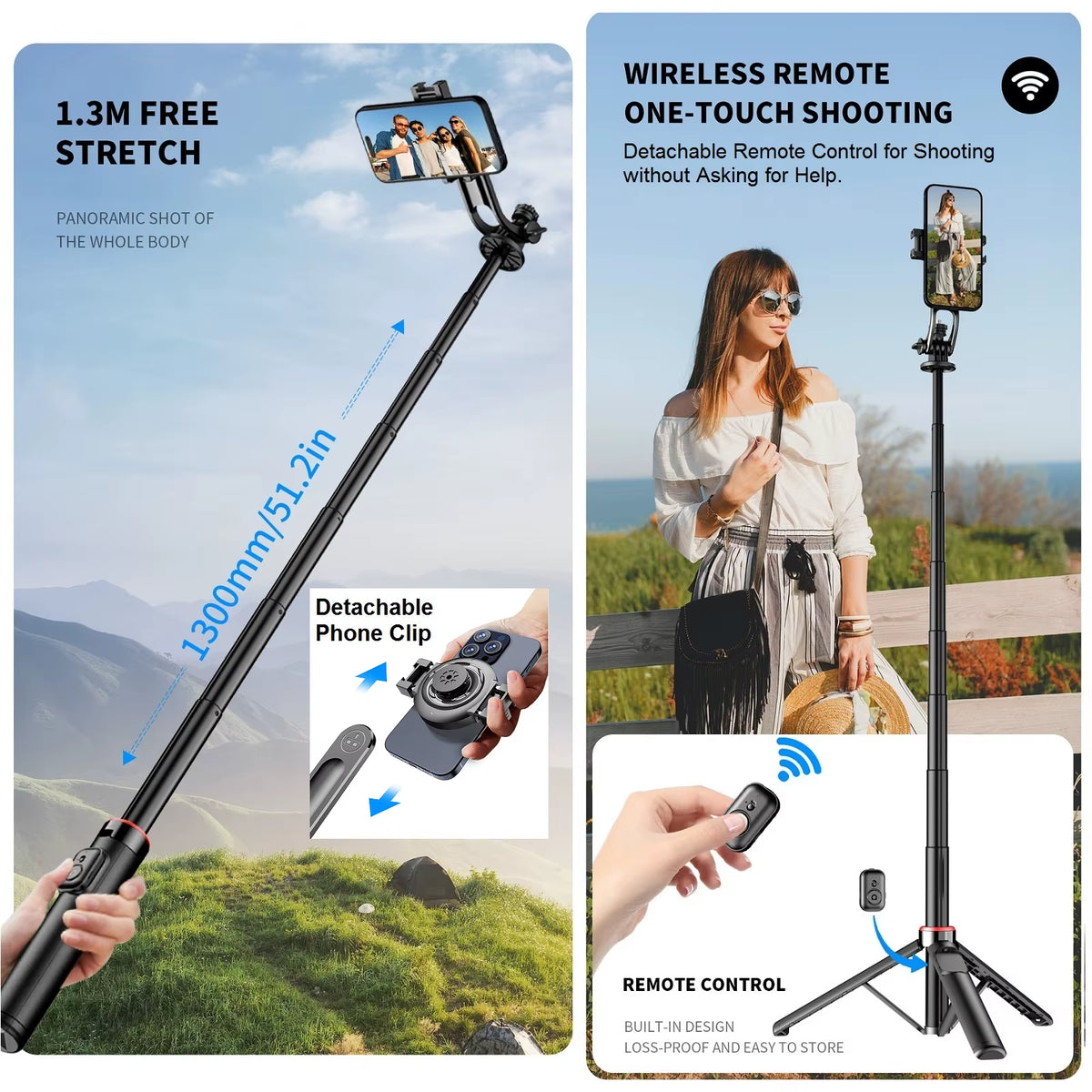 Magnetic-Compatible 51in Selfie Stick Tripod