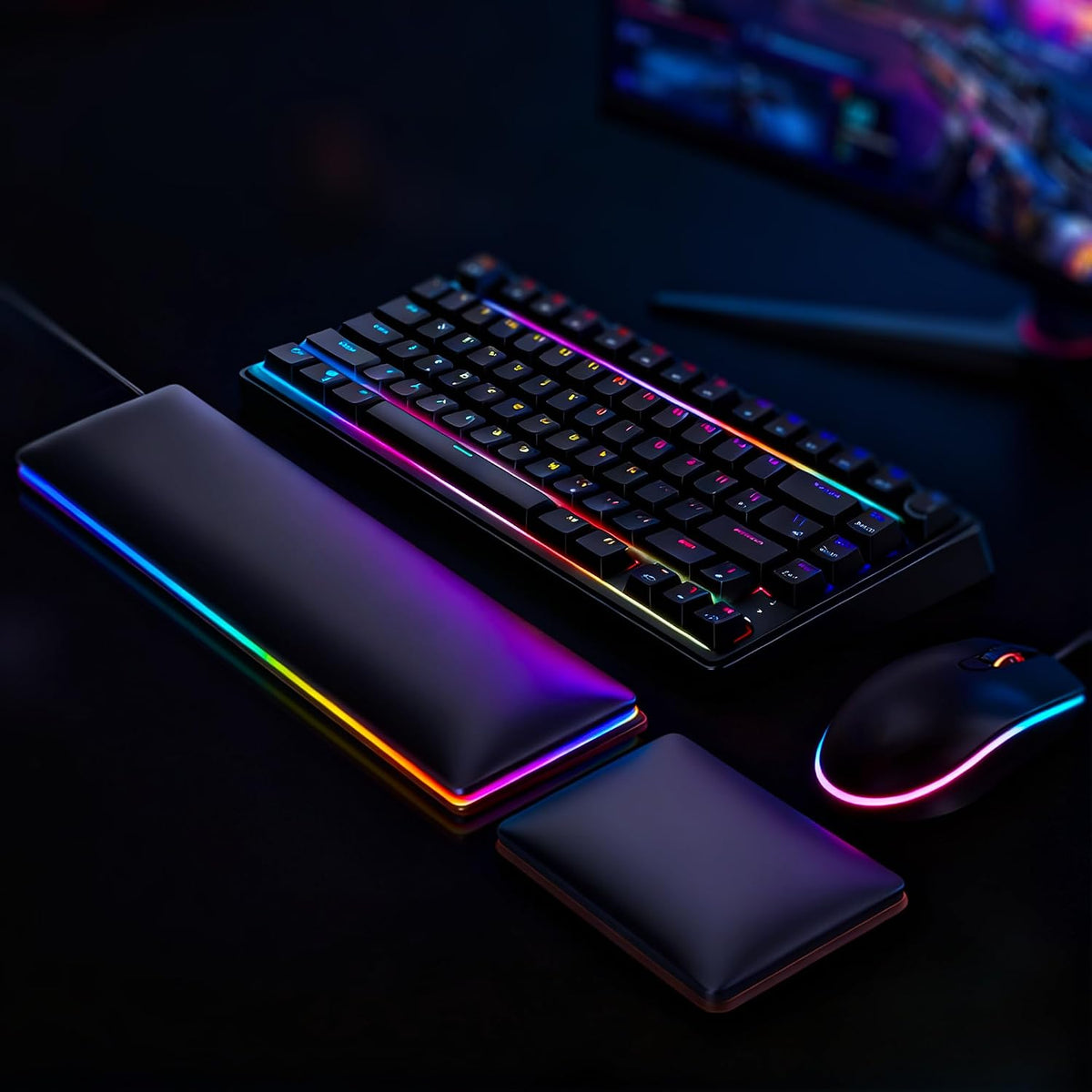 RGB Keyboard and Mouse Wrist Rest Set for 60%-75% Compact Keyboards