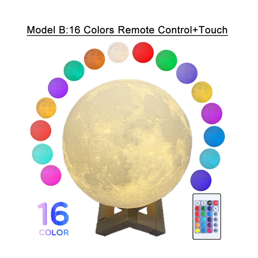 3D Moon Lamp – Touch Color-Changing, USB Rechargeable