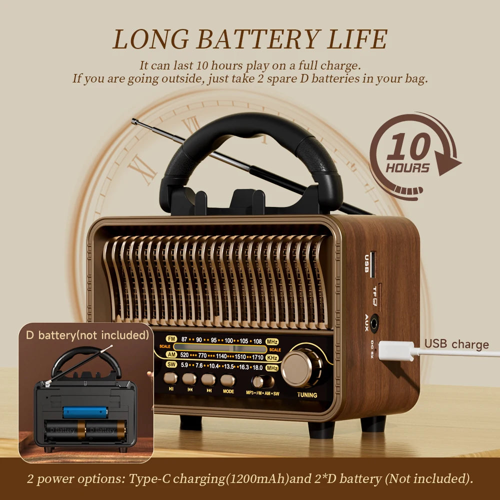 Retro Wood-Look Radio Bluetooth Speaker