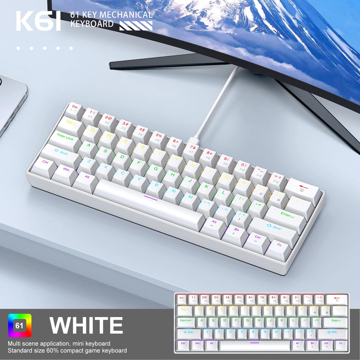 60% Hot-Swap RGB Mechanical Keyboard (61 Keys, Wired)