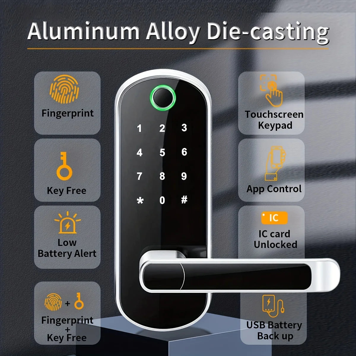 Smart Fingerprint Door Lock with App, Keypad & Cards