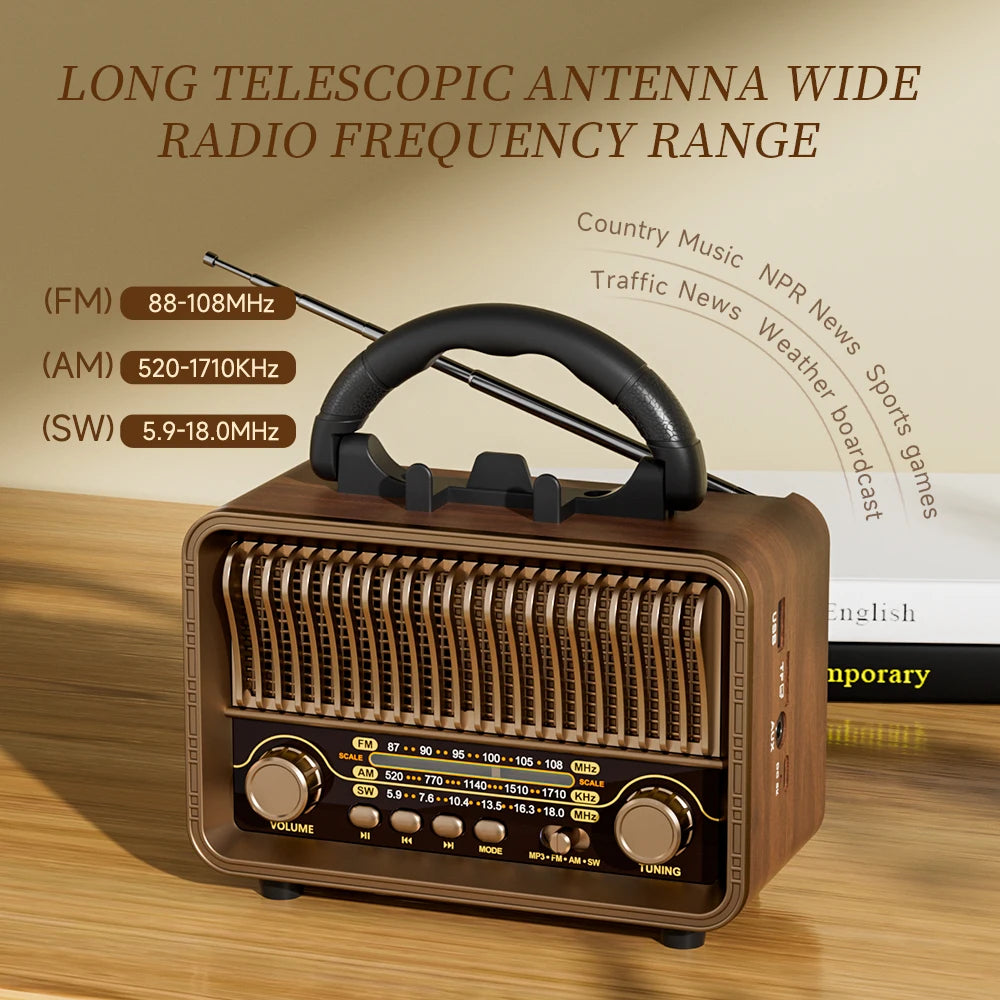 Retro Wood-Look Radio Bluetooth Speaker