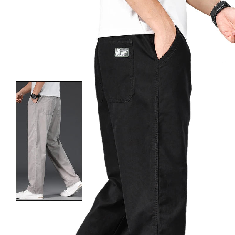 Relaxed-Fit Cotton Drawstring Trousers (Light Grey)