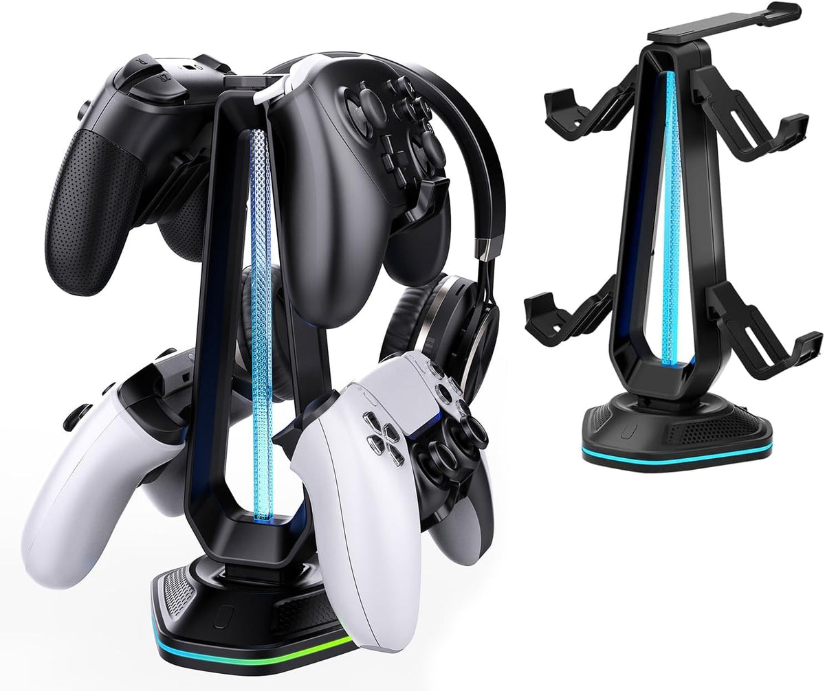 RGB Headset Stand with USB Charging Ports & Controller Hook