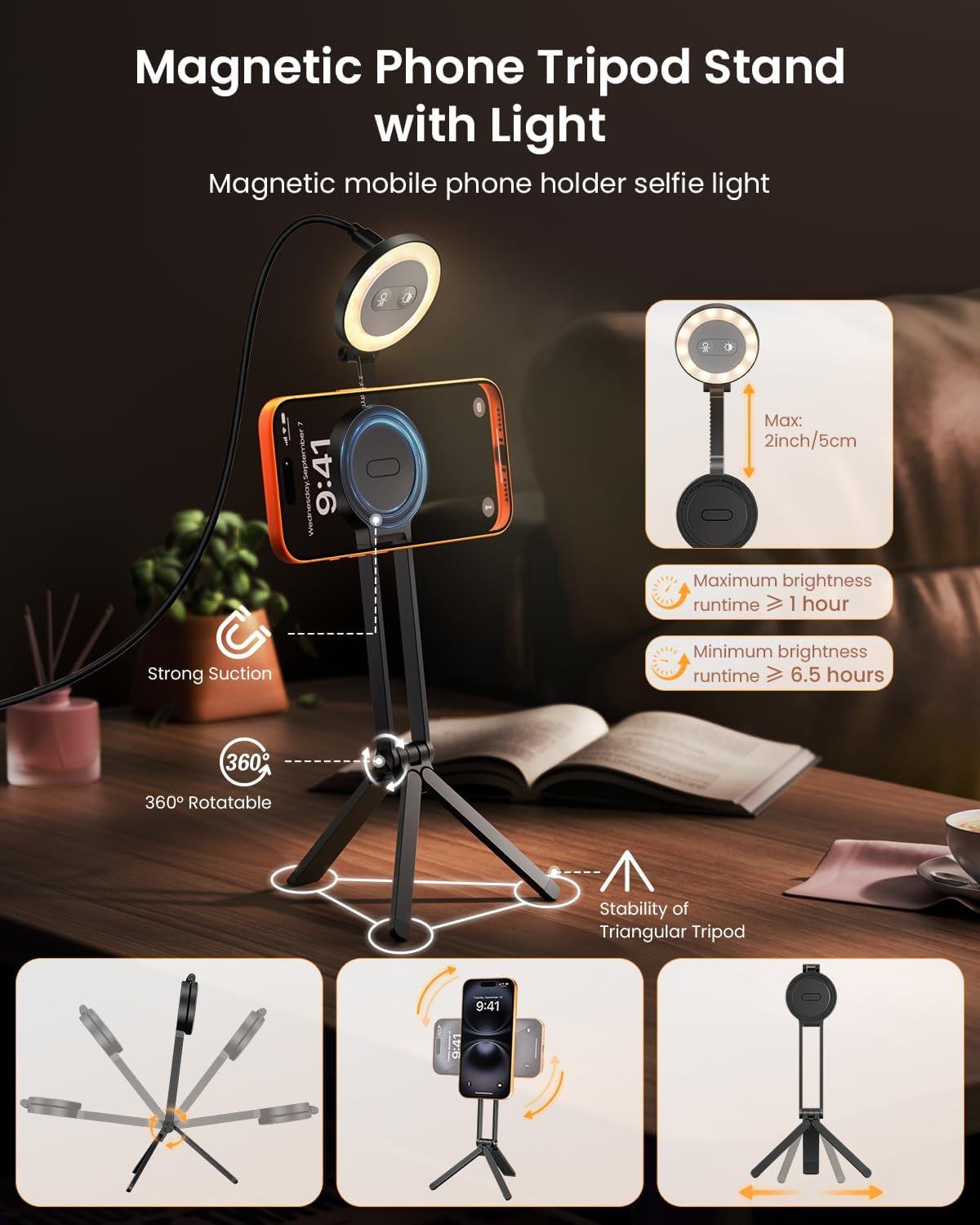 2-in-1 Magnetic Selfie Light Tripod for iPhone
