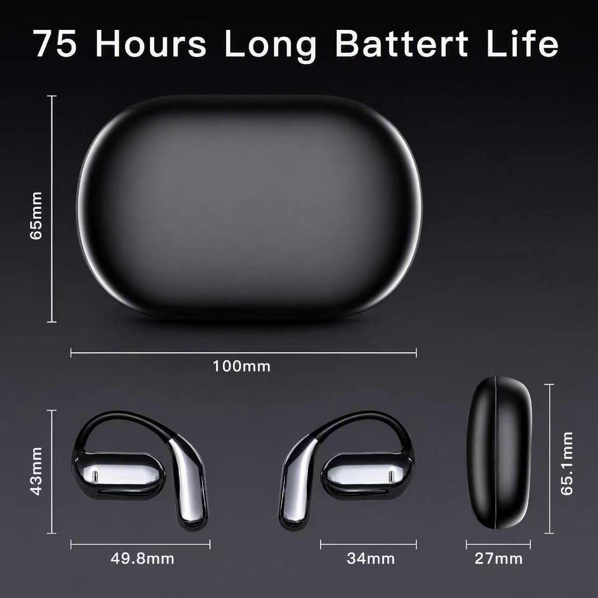 Wireless Bluetooth Earbuds - LED Display, Open Ear Hooks