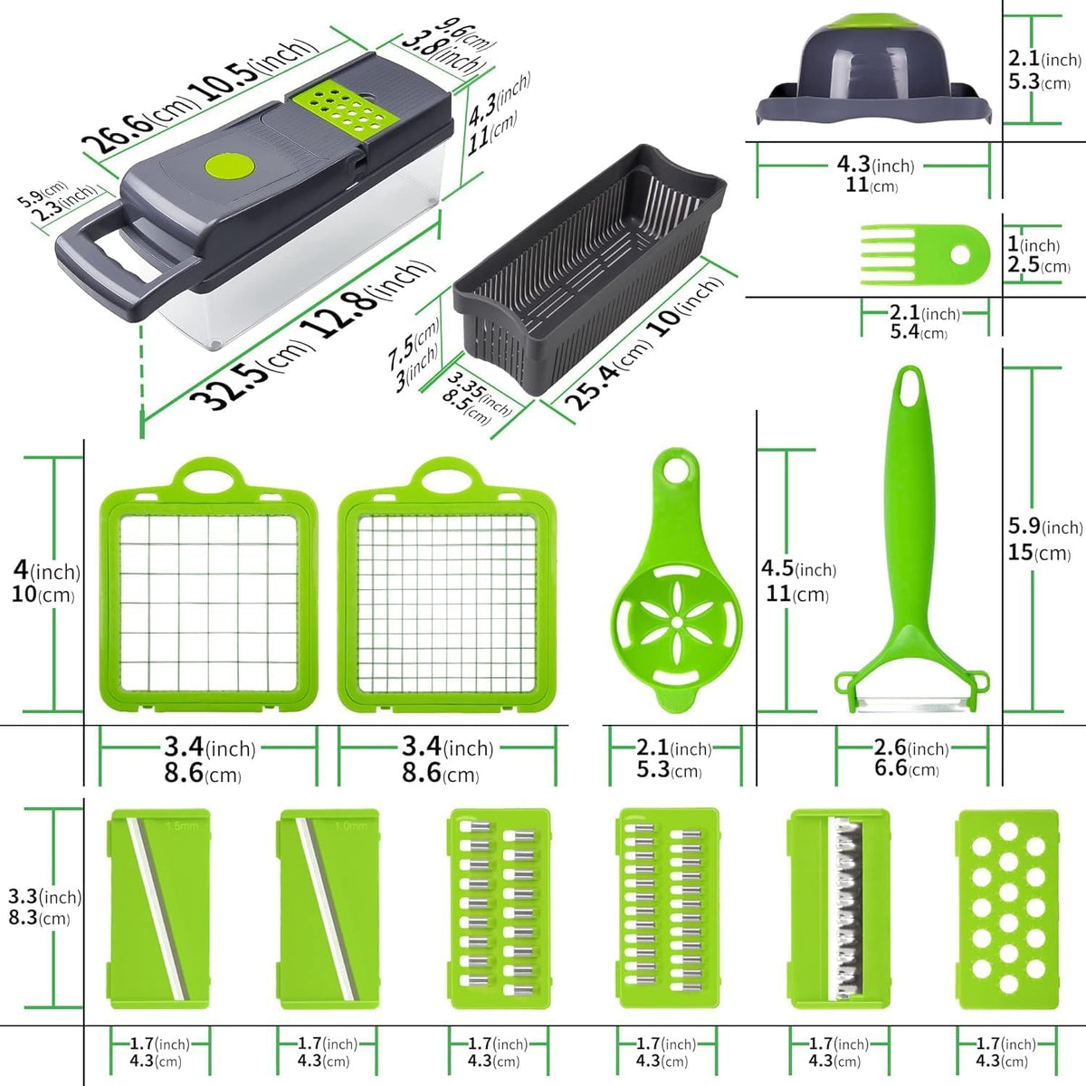 16-in-1 Vegetable Chopper with Container and 7 Blades