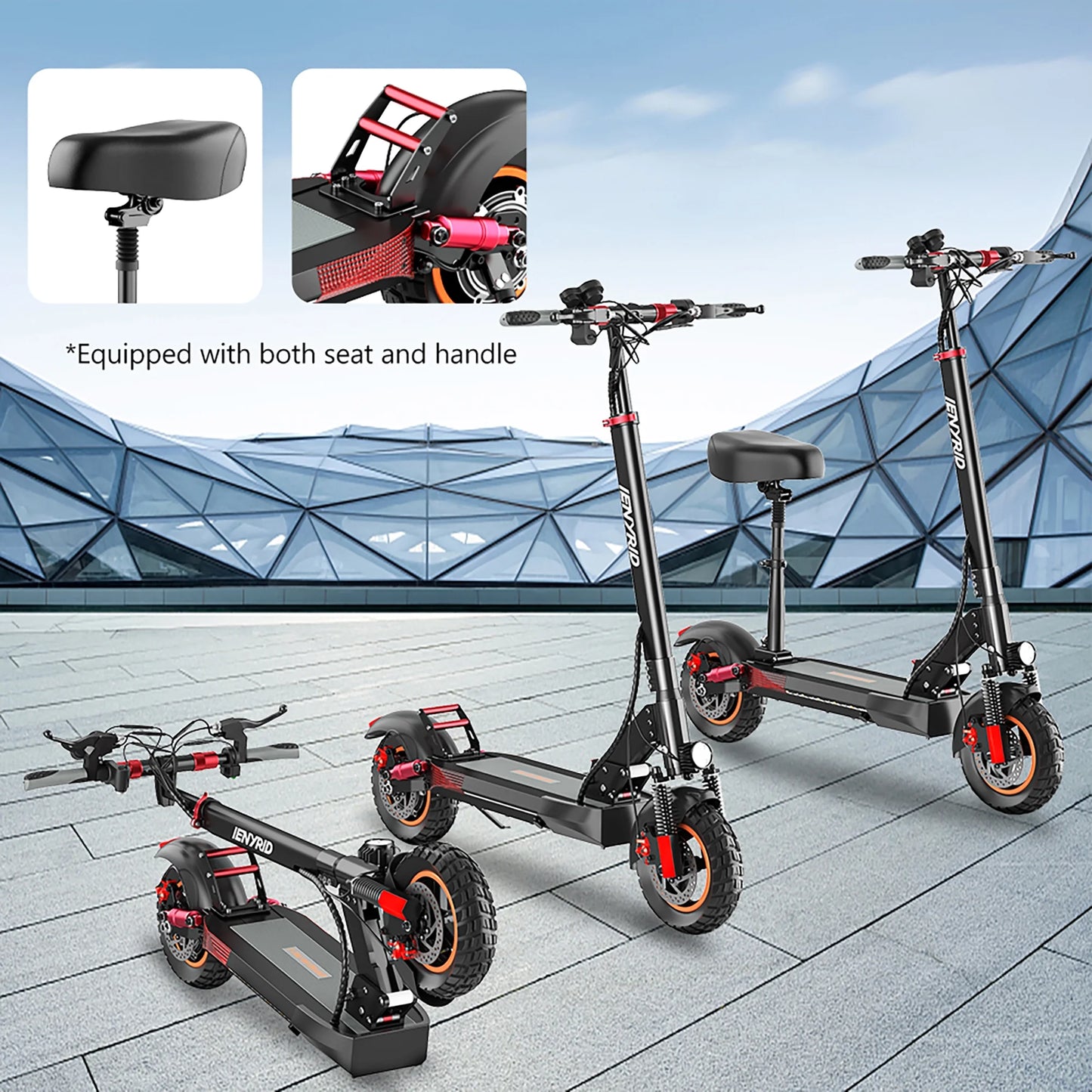 600W Adult Electric Scooter for Commuting Shopping, 48V Folding Electric Skateboard for Women Men with Seat & LED Headlight, 10" Tire