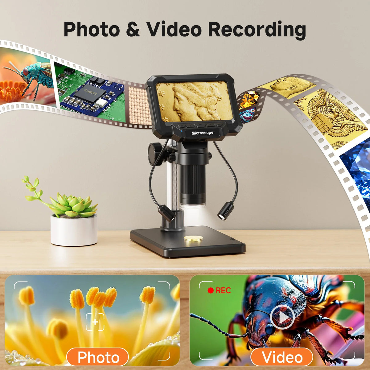 4.3-inch Screen Digital Microscope with LED Lights (Coins, Plants, Bugs, Electronics)