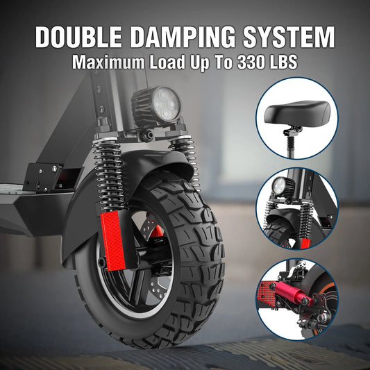 600W Adult Electric Scooter for Commuting Shopping, 48V Folding Electric Skateboard for Women Men with Seat & LED Headlight, 10" Tire