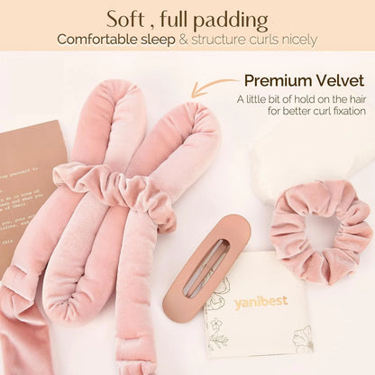 Heatless Hair Curler Set - Soft Ribbon Wrap with Scrunchies and Clip