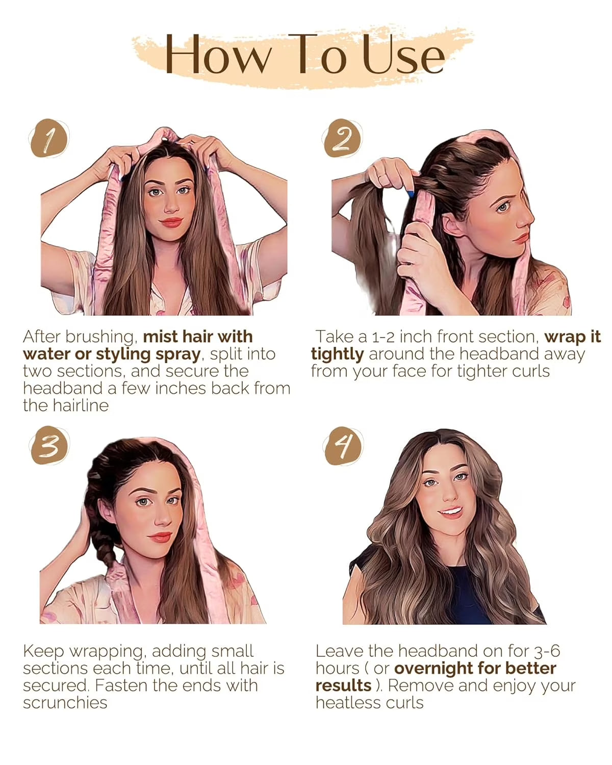 Heatless Hair Curler Set - Soft Ribbon Wrap with Scrunchies and Clip