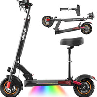 600W Adult Electric Scooter for Commuting Shopping, 48V Folding Electric Skateboard for Women Men with Seat & LED Headlight, 10" Tire