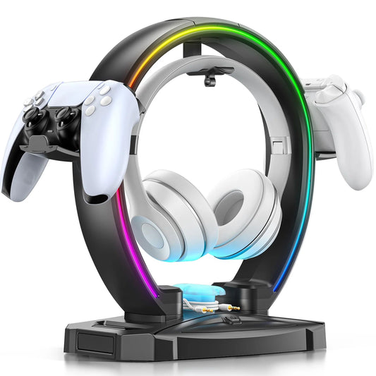 RGB Gaming Headphone Stand and Controller Holder with Cable Organizer
