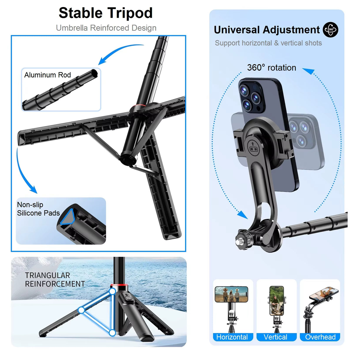 Magnetic-Compatible 51in Selfie Stick Tripod