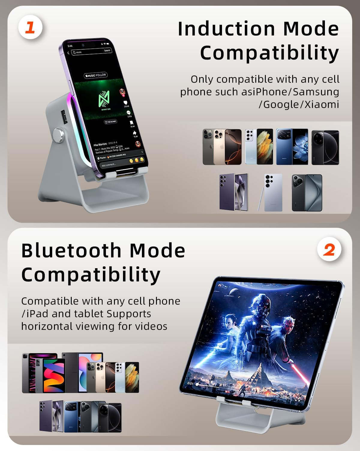 5-in-1 Bluetooth Speaker with Phone Stand, Charger and RGB Light