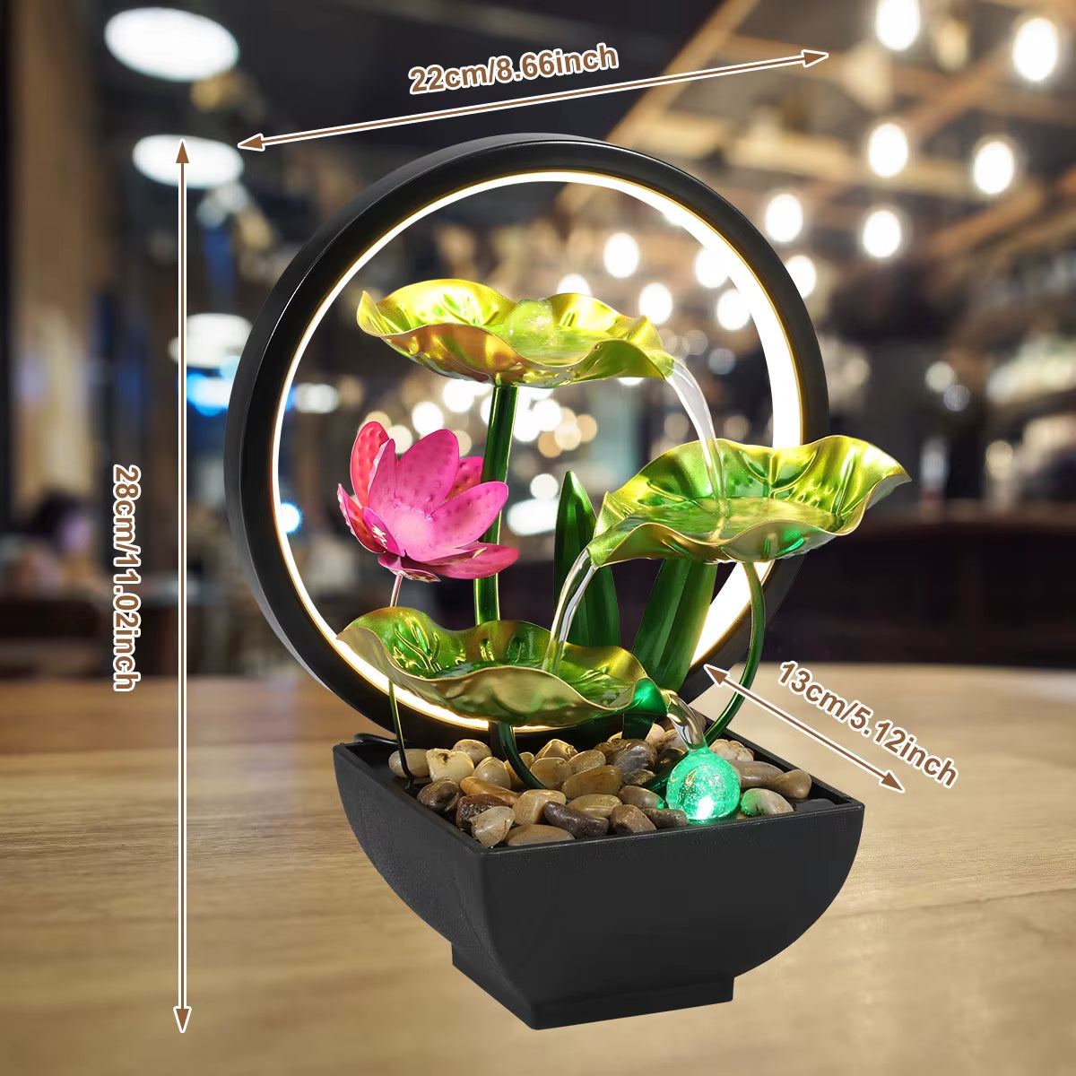 LED Tabletop Lotus Waterfall Fountain