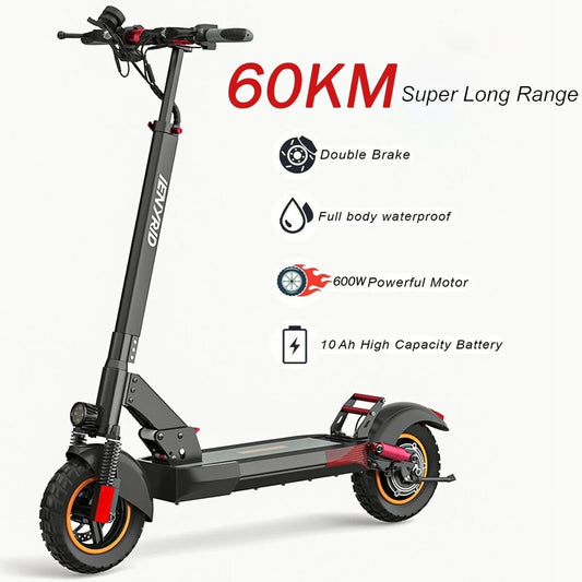600W Adult Electric Scooter for Commuting Shopping, 48V Folding Electric Skateboard for Women Men with Seat & LED Headlight, 10" Tire