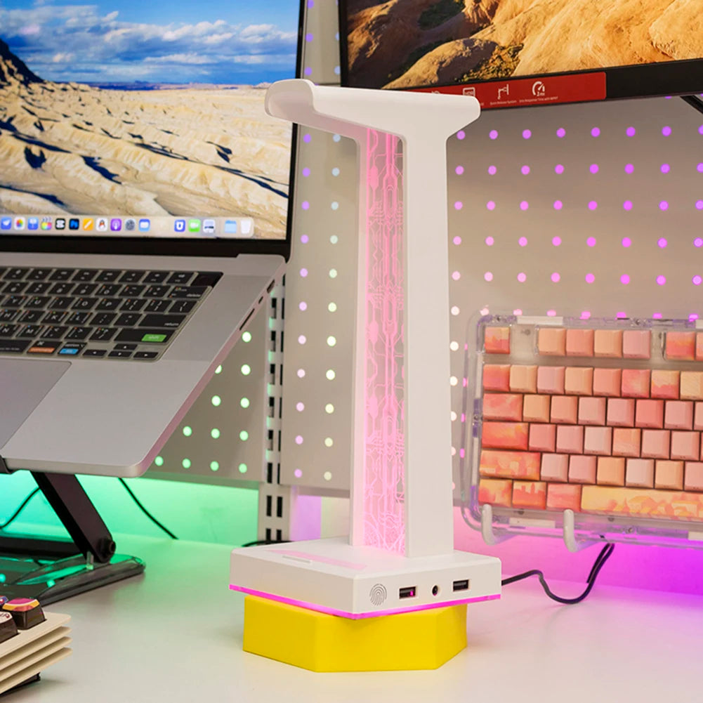 RGB Gaming Headphone Stand - 10 Lighting Modes with USB Ports