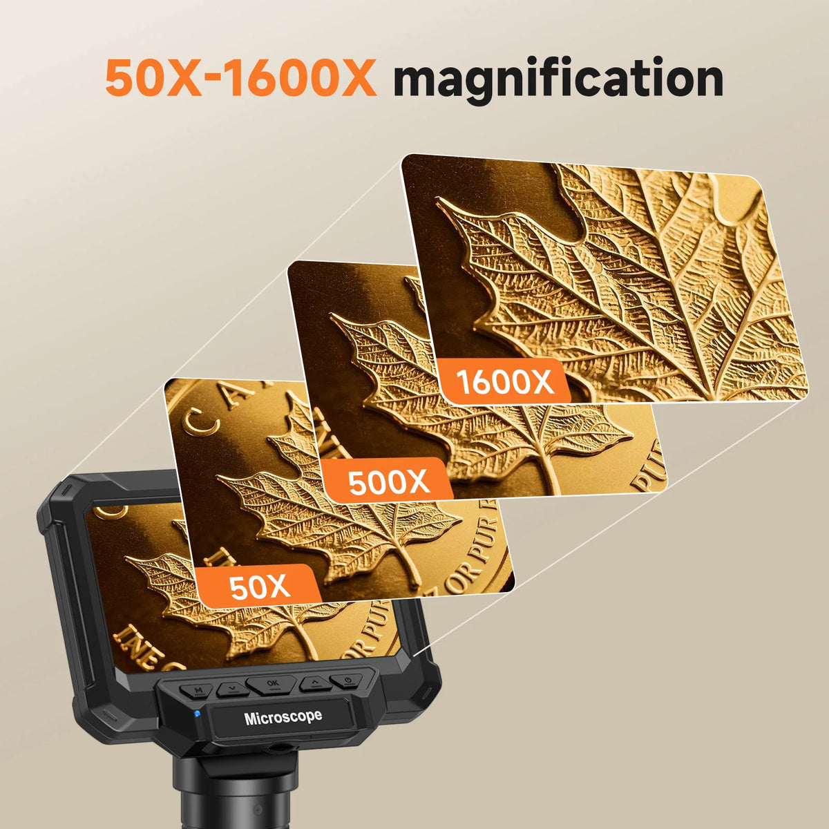 4.3-inch Screen Digital Microscope with LED Lights (Coins, Plants, Bugs, Electronics)