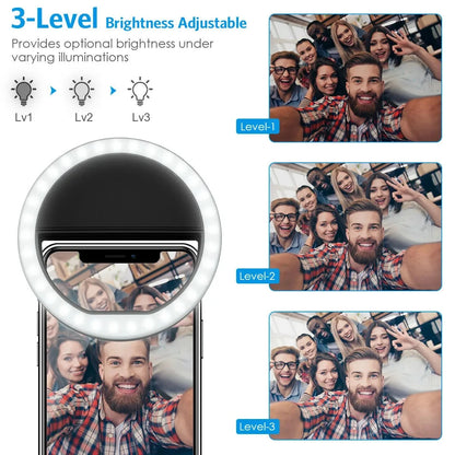 Rechargeable Clip-On Phone Selfie Ring Light