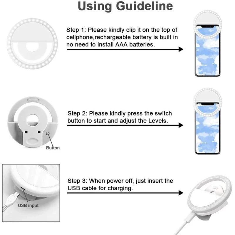 Rechargeable Clip-On Phone Selfie Ring Light