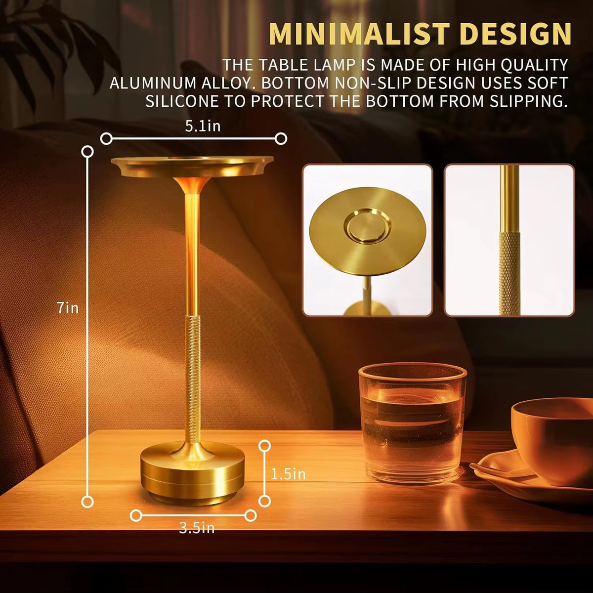 Cordless Gold Touch Table Lamp