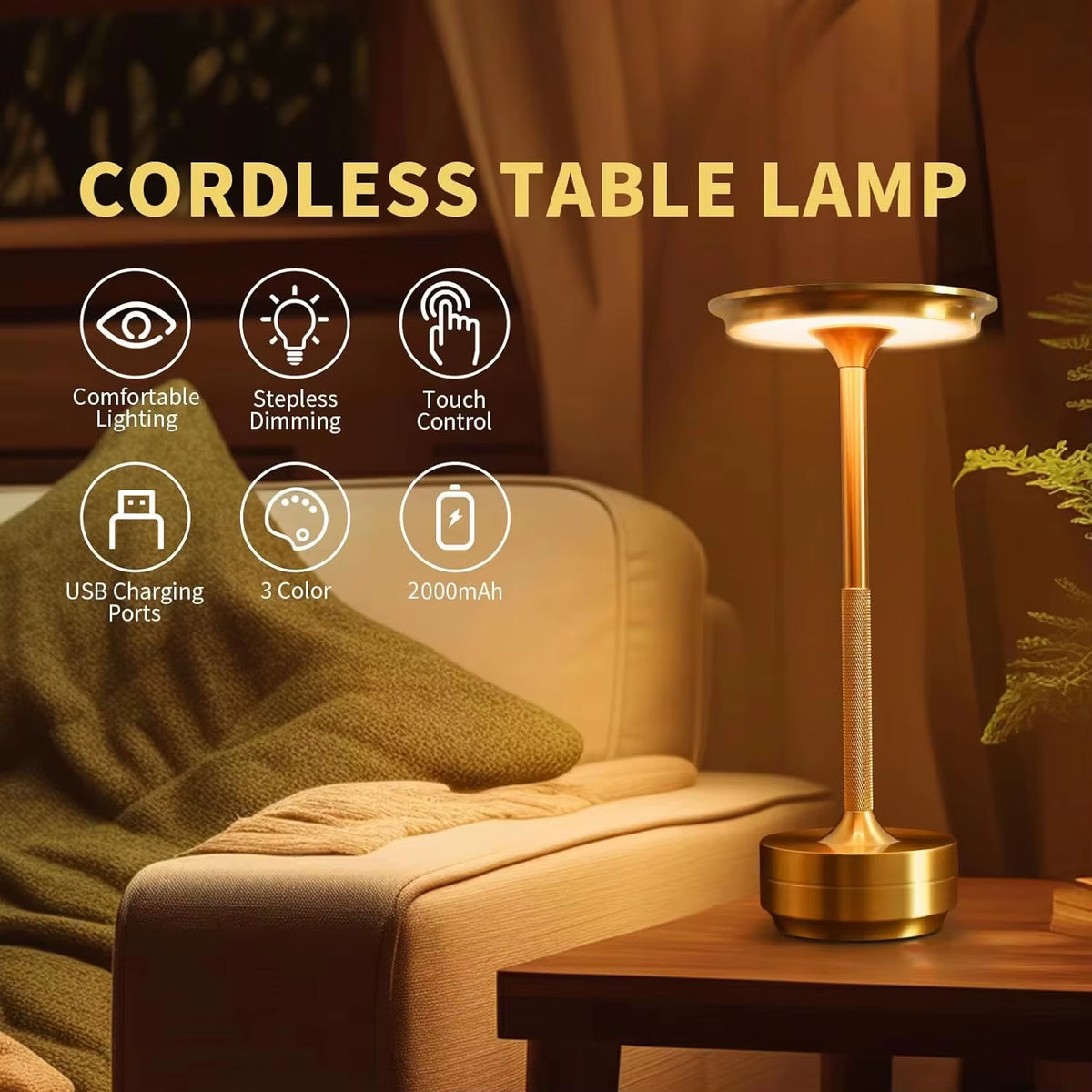 Cordless Gold Touch Table Lamp