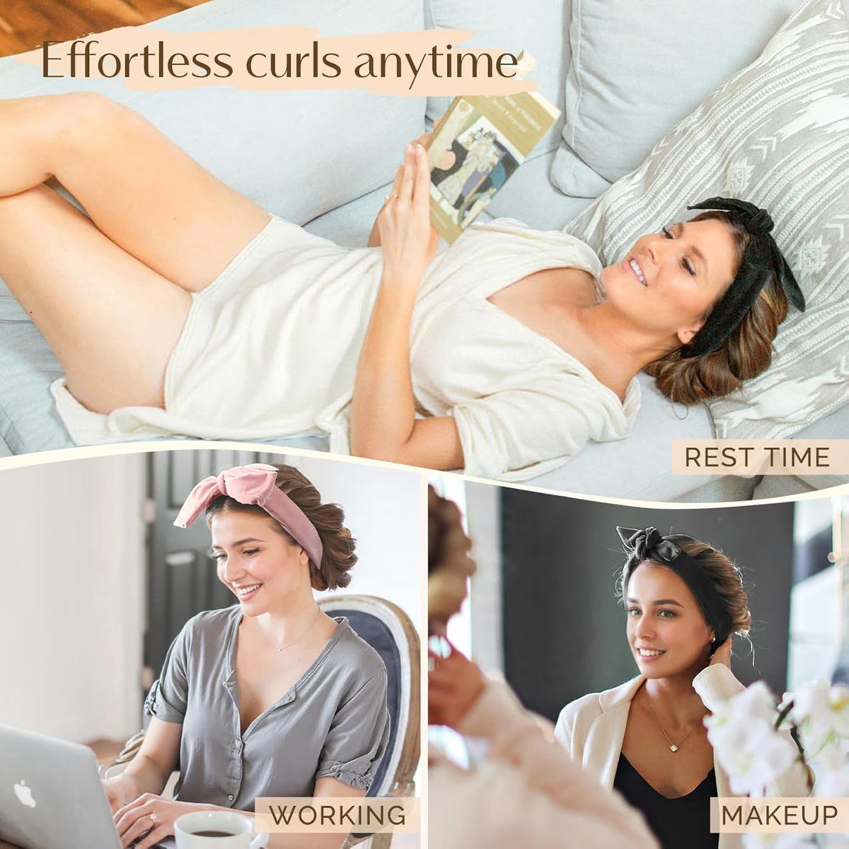 Heatless Hair Curler Set - Soft Ribbon Wrap with Scrunchies and Clip