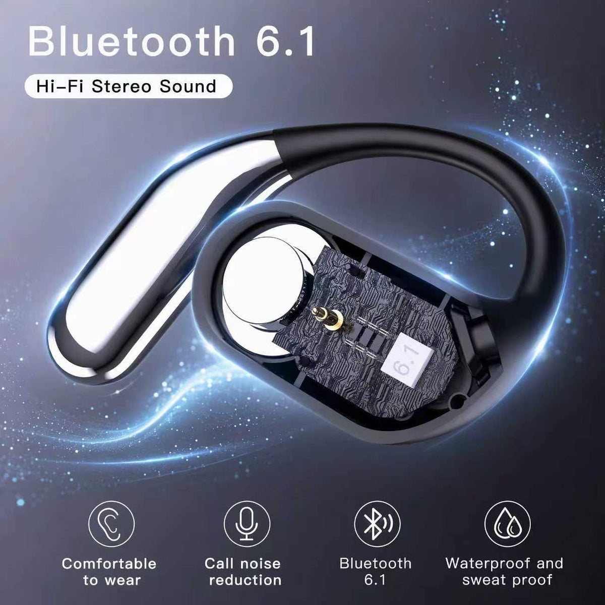 Wireless Bluetooth Earbuds - LED Display, Open Ear Hooks