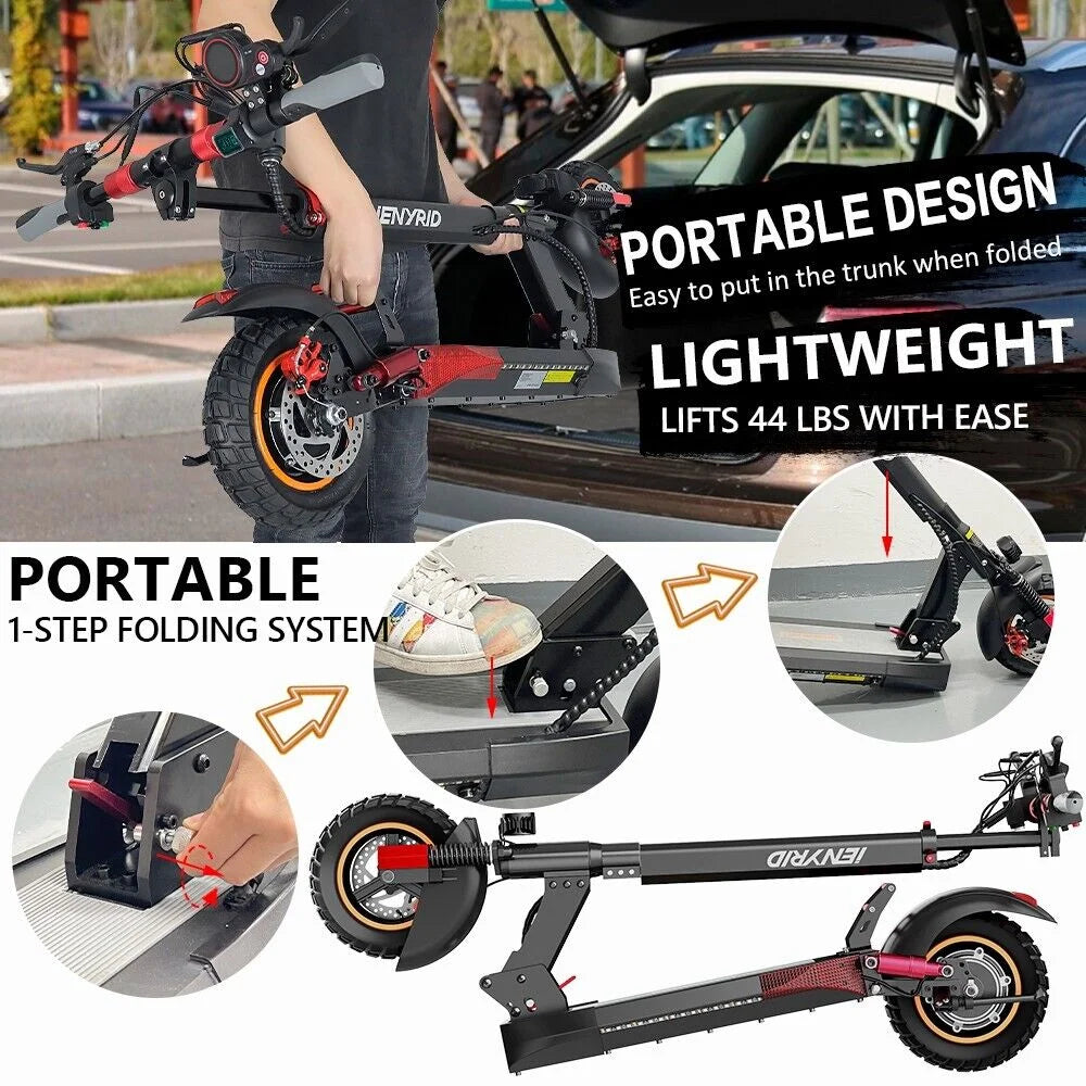 600W Adult Electric Scooter for Commuting Shopping, 48V Folding Electric Skateboard for Women Men with Seat & LED Headlight, 10" Tire