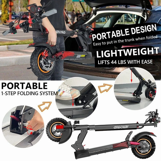 600W Adult Electric Scooter for Commuting Shopping, 48V Folding Electric Skateboard for Women Men with Seat & LED Headlight, 10" Tire