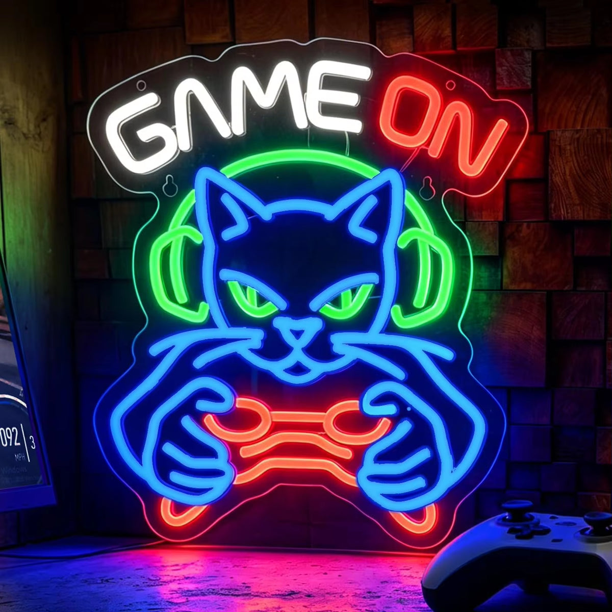 GAMER Neon Sign with Hooded-Player Art (LED, USB)