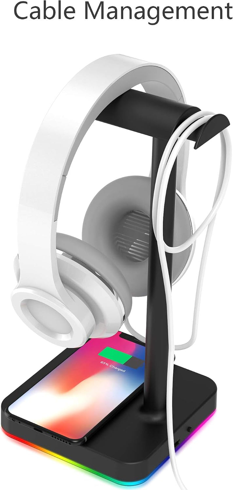 RGB Headphone Stand with 10W Wireless Charger and QC 3.0 USB Port