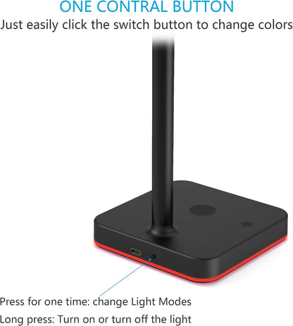 RGB Headphone Stand with 10W Wireless Charger and QC 3.0 USB Port