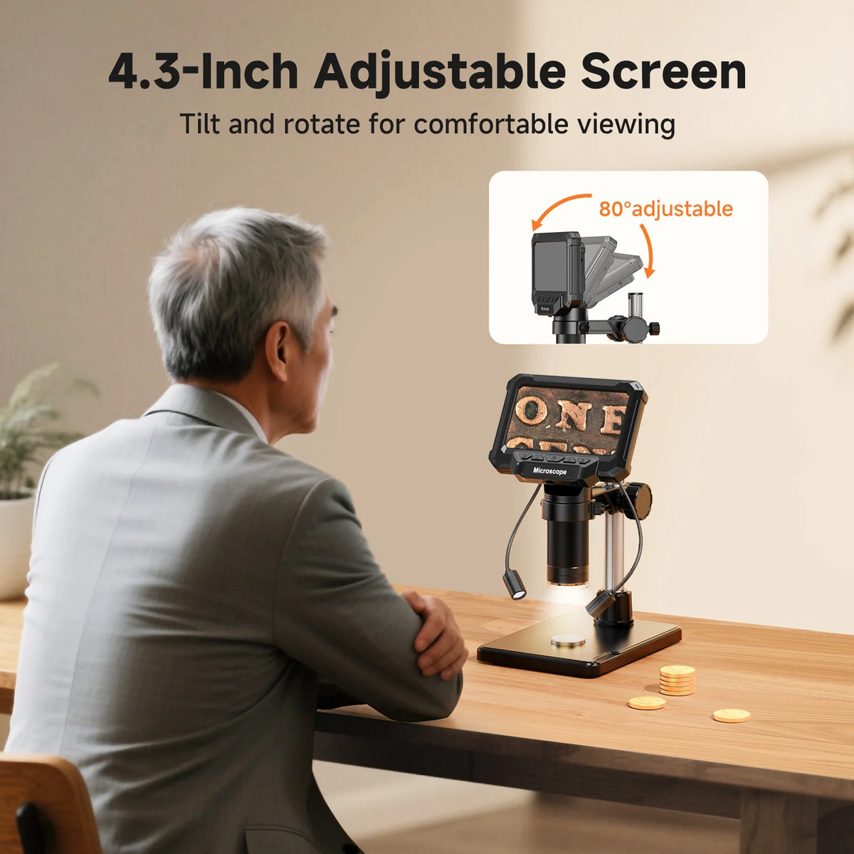 4.3-inch Screen Digital Microscope with LED Lights (Coins, Plants, Bugs, Electronics)