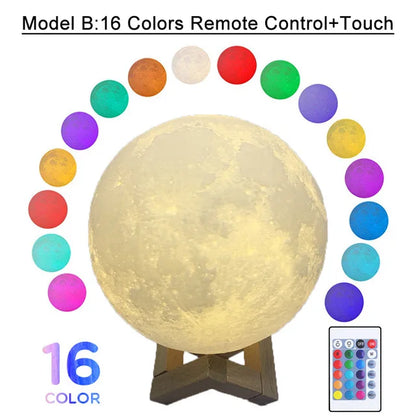 3D Moon Lamp – Touch Color-Changing, USB Rechargeable
