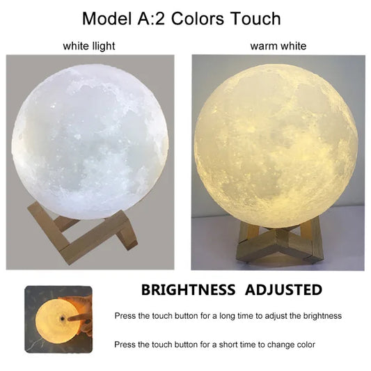 3D Moon Lamp – Touch Color-Changing, USB Rechargeable