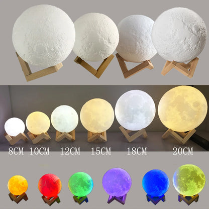 3D Moon Lamp – Touch Color-Changing, USB Rechargeable