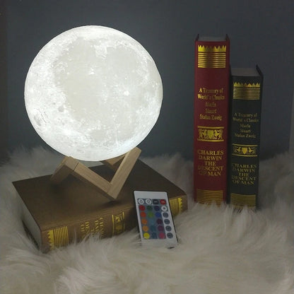 3D Moon Lamp – Touch Color-Changing, USB Rechargeable