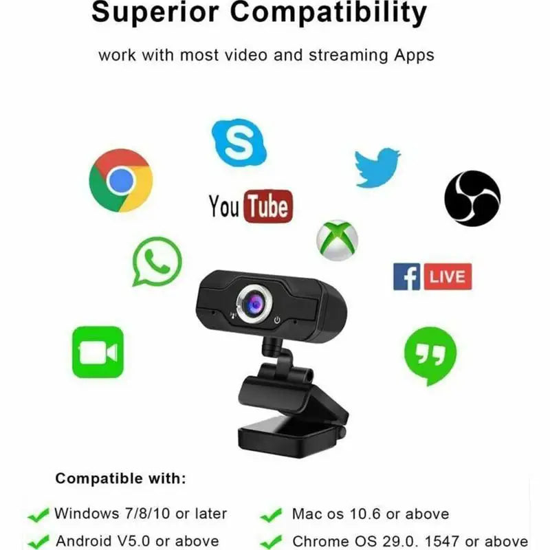 1080p USB Webcam with Microphone for Video Calls & Streaming