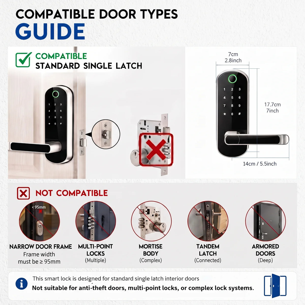 Smart Fingerprint Door Lock with App, Keypad & Cards