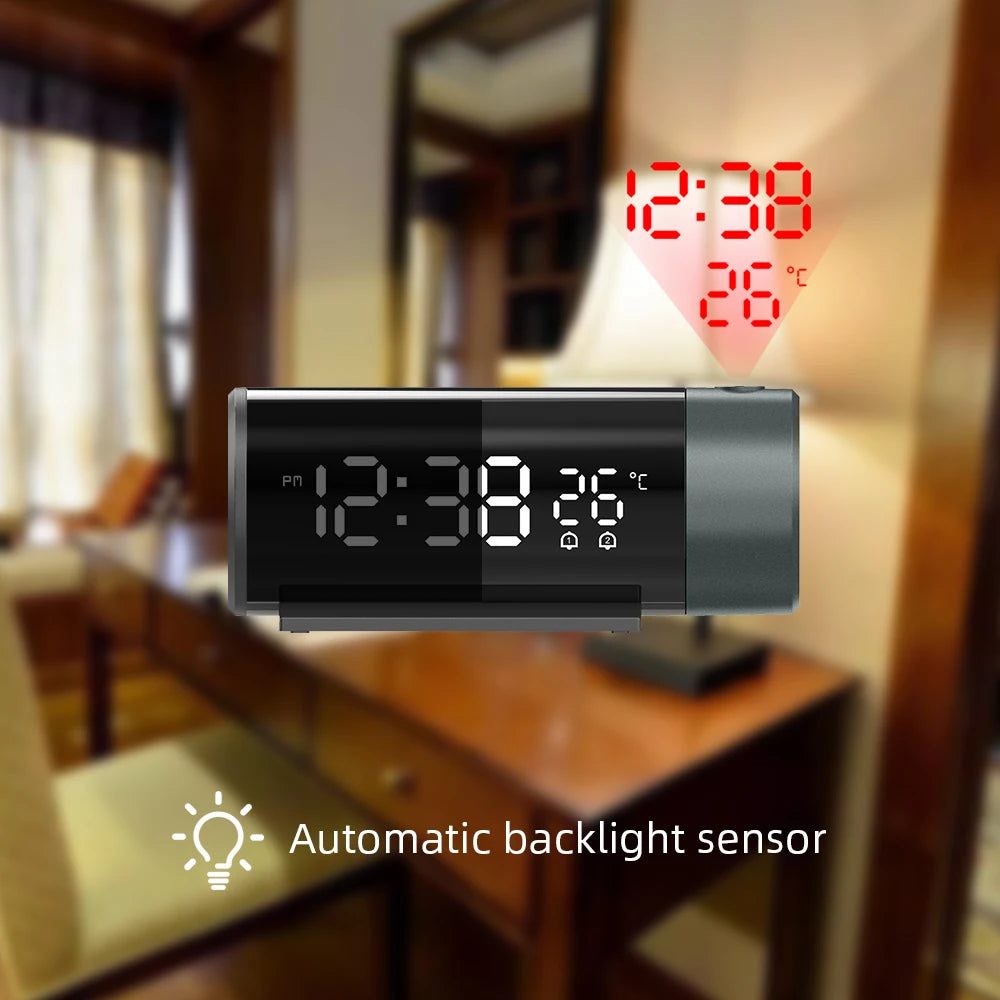 Ceiling Projection Alarm Clock (180° Rotating Projector)