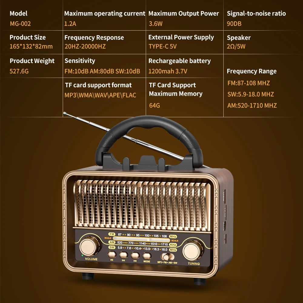 Retro Wood-Look Radio Bluetooth Speaker