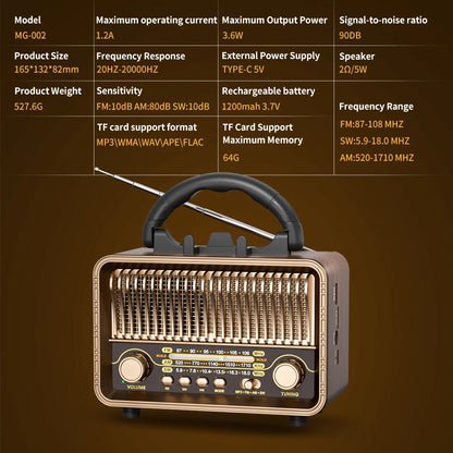 Retro Wood-Look Radio Bluetooth Speaker