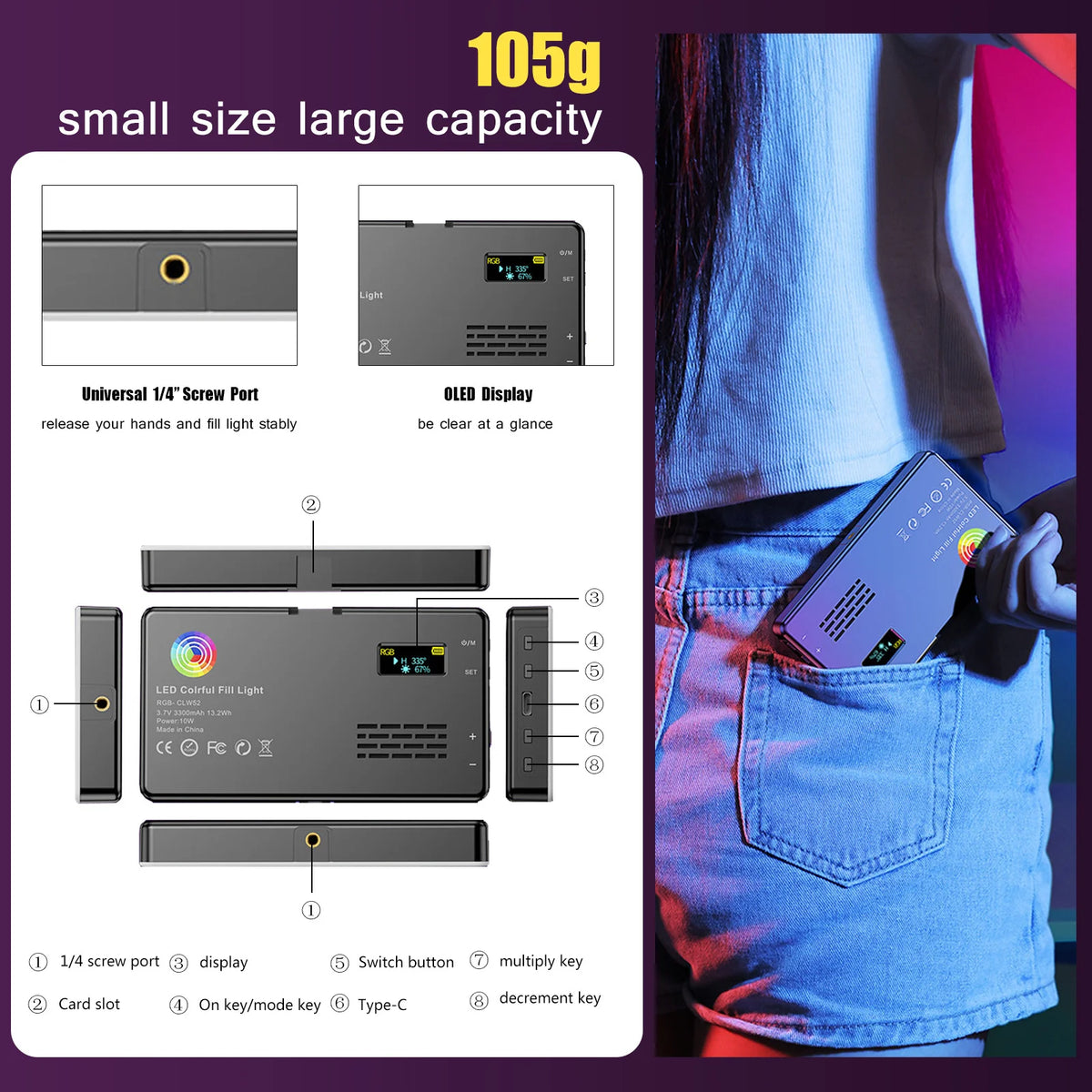 Pocket RGB Video Light Panel (Magnetic Back)